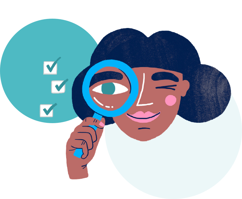 Woman looking through magnifier