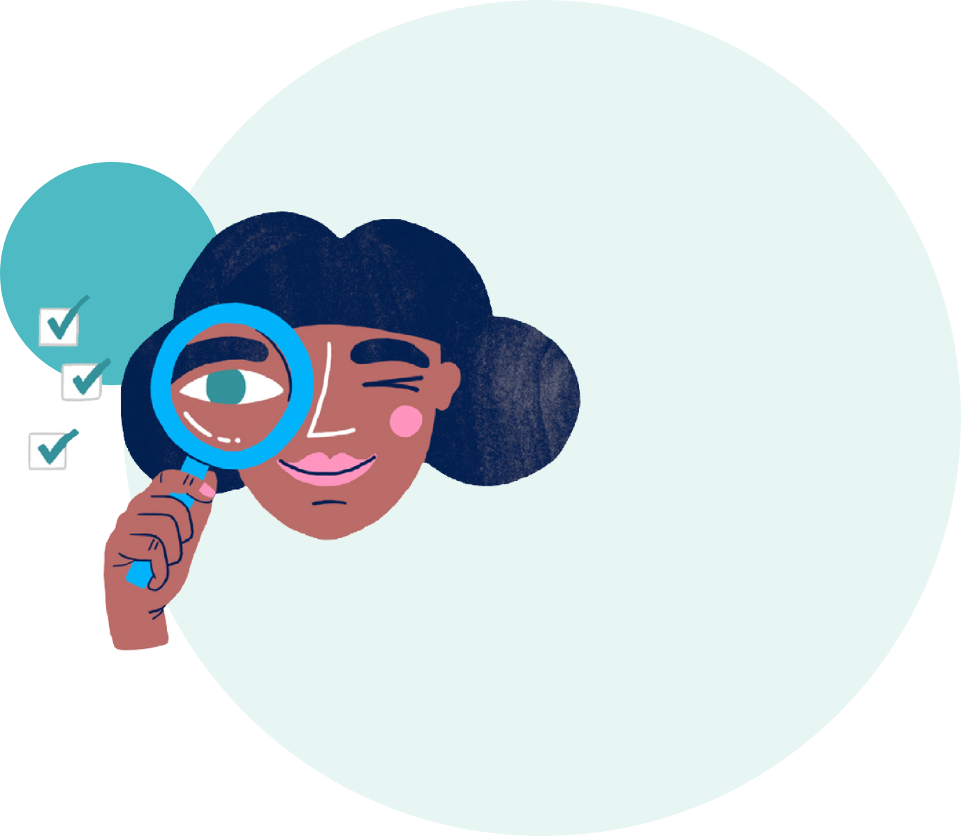 Woman looking through magnifier