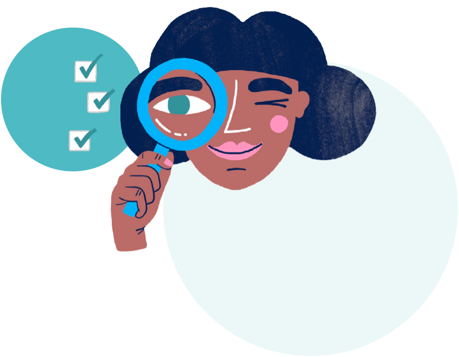 Woman looking through magnifier